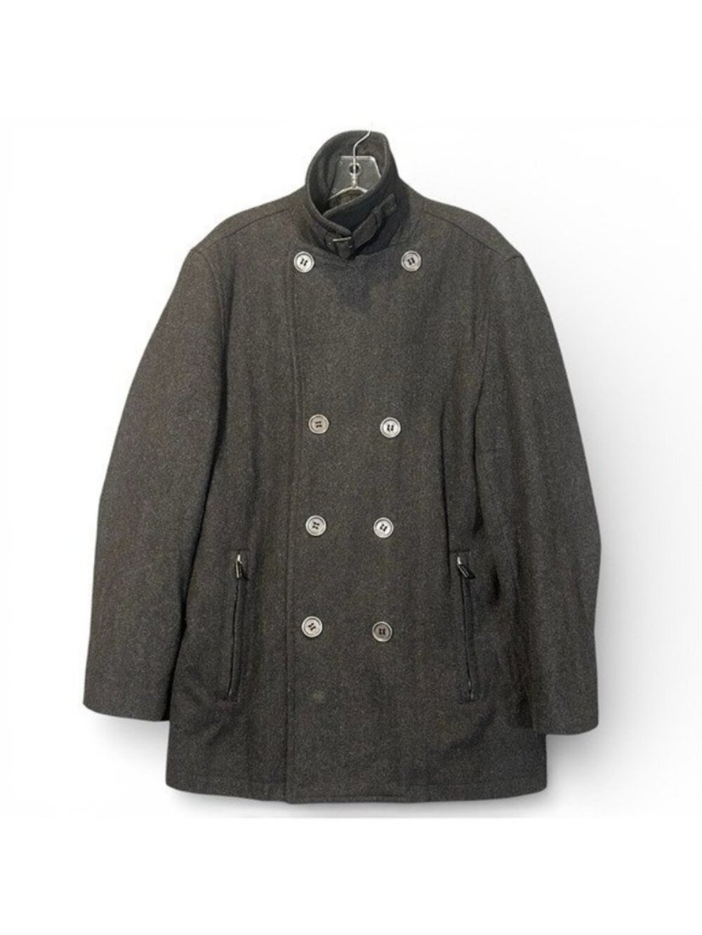 Michael Kors Men's M Wool Overcoat Trench Coat Peacoat Double Breasted Charcoal